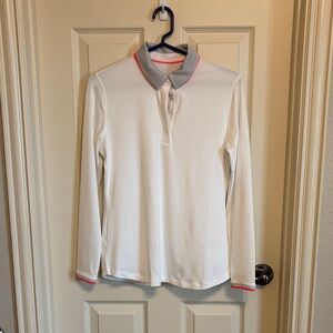 Women’s Under Armor White Long Sleeve Polo Shirt with Gray Collar